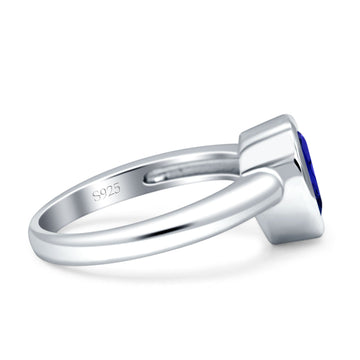Bezel Set 9mmX7mm Pear Engagement Ring Simulated Blue Sapphire CZ 925 Sterling Silver Wholesale
